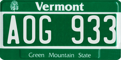 VT license plate AOG933