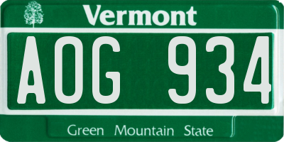 VT license plate AOG934