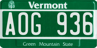VT license plate AOG936