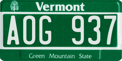 VT license plate AOG937
