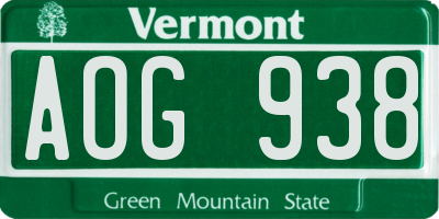 VT license plate AOG938