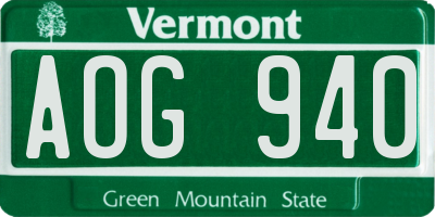 VT license plate AOG940