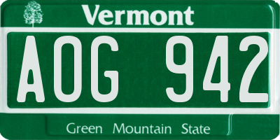 VT license plate AOG942