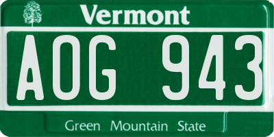 VT license plate AOG943