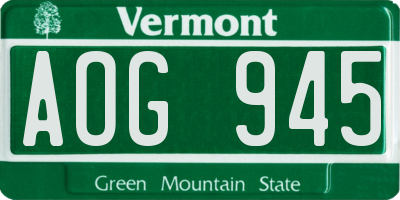 VT license plate AOG945