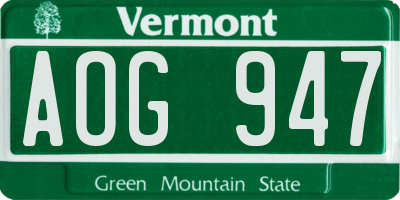 VT license plate AOG947