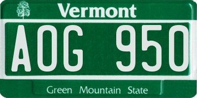 VT license plate AOG950