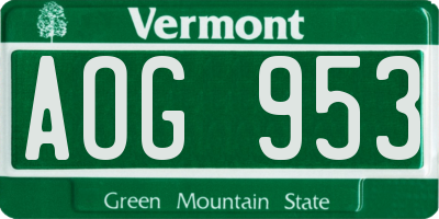 VT license plate AOG953