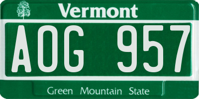VT license plate AOG957