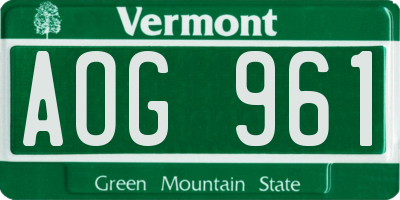 VT license plate AOG961