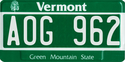 VT license plate AOG962