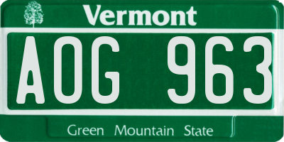 VT license plate AOG963