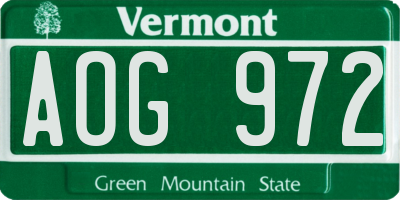 VT license plate AOG972