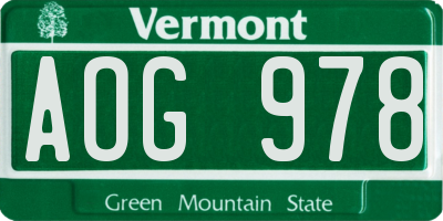 VT license plate AOG978