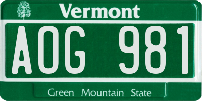 VT license plate AOG981