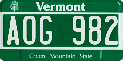 VT license plate AOG982