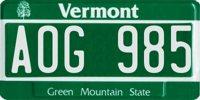 VT license plate AOG985