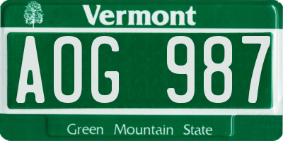 VT license plate AOG987