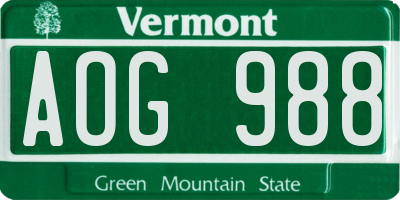 VT license plate AOG988