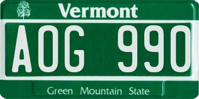 VT license plate AOG990