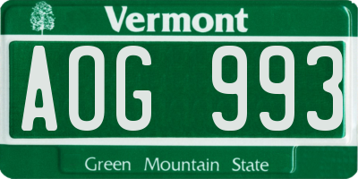 VT license plate AOG993