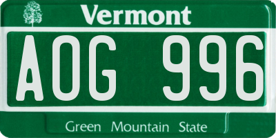 VT license plate AOG996