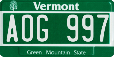 VT license plate AOG997