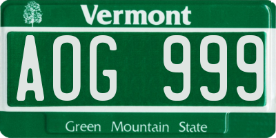 VT license plate AOG999