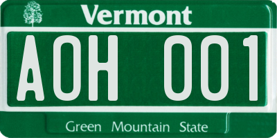 VT license plate AOH001