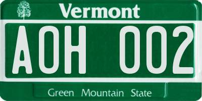 VT license plate AOH002