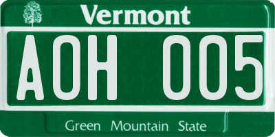 VT license plate AOH005