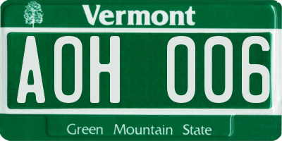 VT license plate AOH006
