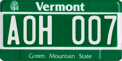 VT license plate AOH007