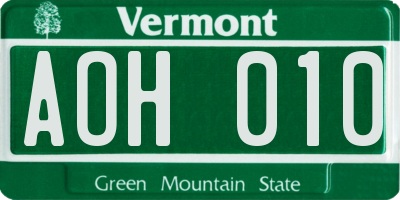 VT license plate AOH010