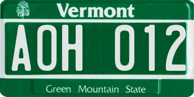 VT license plate AOH012