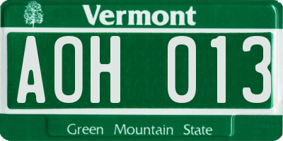 VT license plate AOH013