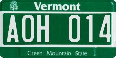 VT license plate AOH014