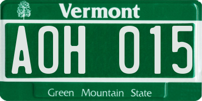 VT license plate AOH015