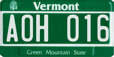 VT license plate AOH016