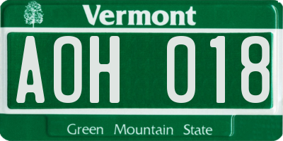 VT license plate AOH018