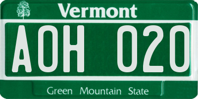 VT license plate AOH020