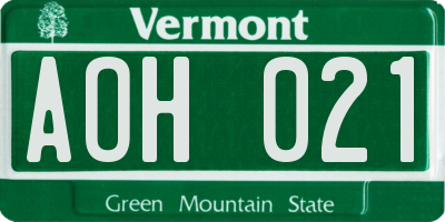 VT license plate AOH021
