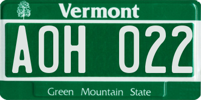 VT license plate AOH022