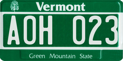 VT license plate AOH023