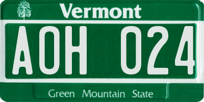 VT license plate AOH024