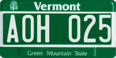 VT license plate AOH025
