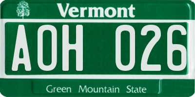 VT license plate AOH026