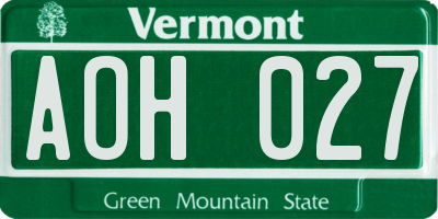 VT license plate AOH027