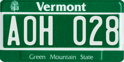 VT license plate AOH028