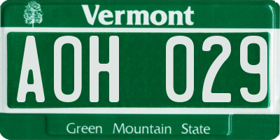 VT license plate AOH029